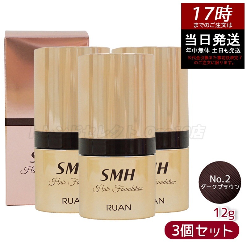 【3個セット】　ルアン SMH ヘアファンデーション 12g No.2 ダークブラウン 髪 頭 薄毛隠し薄毛 分け目 つむじ ふりかけ 白髪かくし