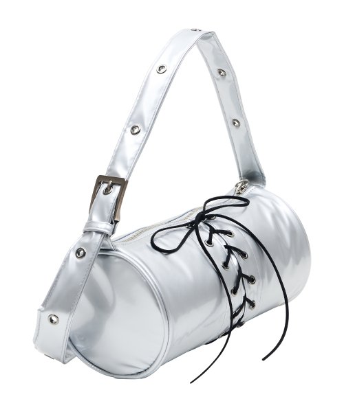 2WAY BELTED STRAP BARREL BAG SMALL_GLOSSY SIVER