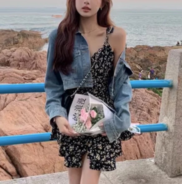 レディース ジャケット 2点セット ワンピース 上着 ショート 長袖 かわいい きれいめ シンプル カジュアル 上品 おしゃれ かっこいい レトロ こなれ感 ラフ ガーリー ルーズ 個性的 クール