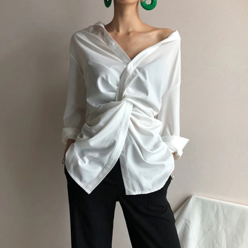 クロスデザインシャツ トップス シャツ ブラウス 袖あり 長袖 Vネック 襟付き ウエストマーク 前開き 綿 かわいい 大人可愛い きれいめ シンプル カジュアル 大人 上品 おしゃれ お洒落 12,780円