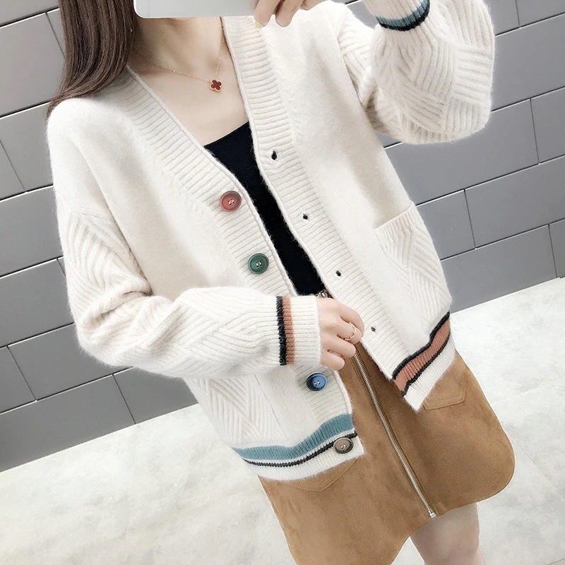 カーディガン レディース 白 黒 赤 黄色 青 カーキ ドロップショルダー 萌袖 S M L XL ゆったり ポケット Vネック 前開き ニット かわいい おしゃれ カジュアル 普段使い 通学 暖かい