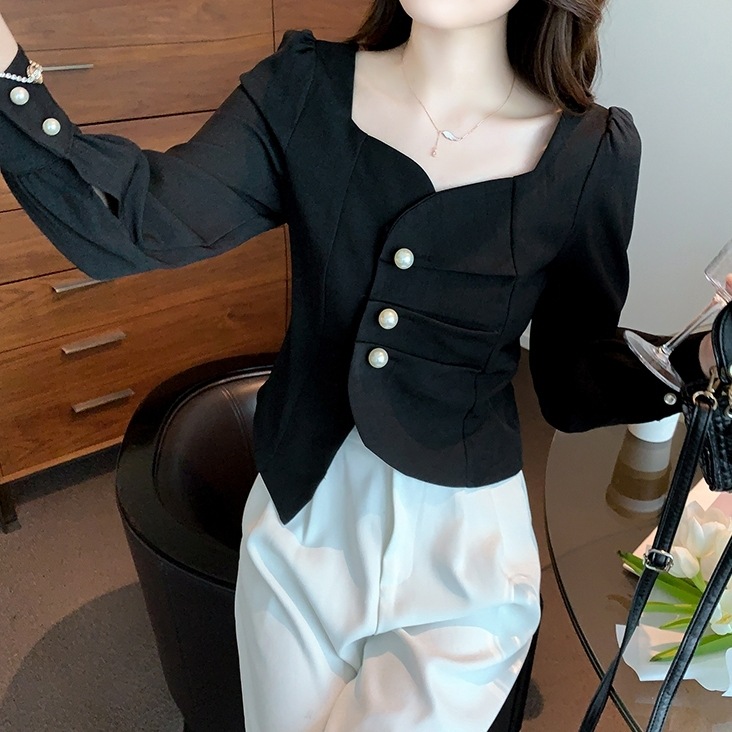 レディース トップス ブラウス アシンメトリー 長袖 スクエアネック 襟なし フェミニン 前開き かわいい 大人可愛い きれいめ シンプル カジュアル 上品 おしゃれ エレガント ラブリー キュート 4,717円