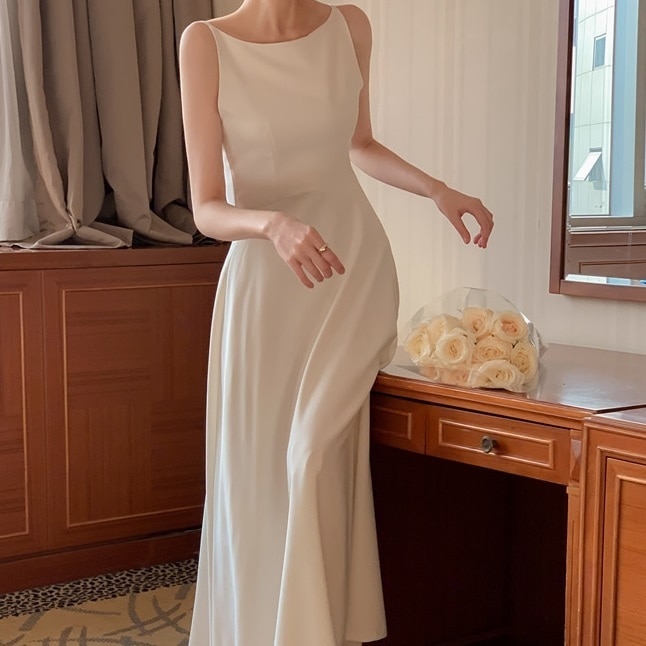 ドレス ワンピース ウェディング 結婚式 二次会 披露宴 演奏会 発表会 ステージ キャバ ダンス 衣装 謝恩会 演劇 ラウンジ クラブ ロング 袖なし ノースリーブ ボートネック フレア Aライン