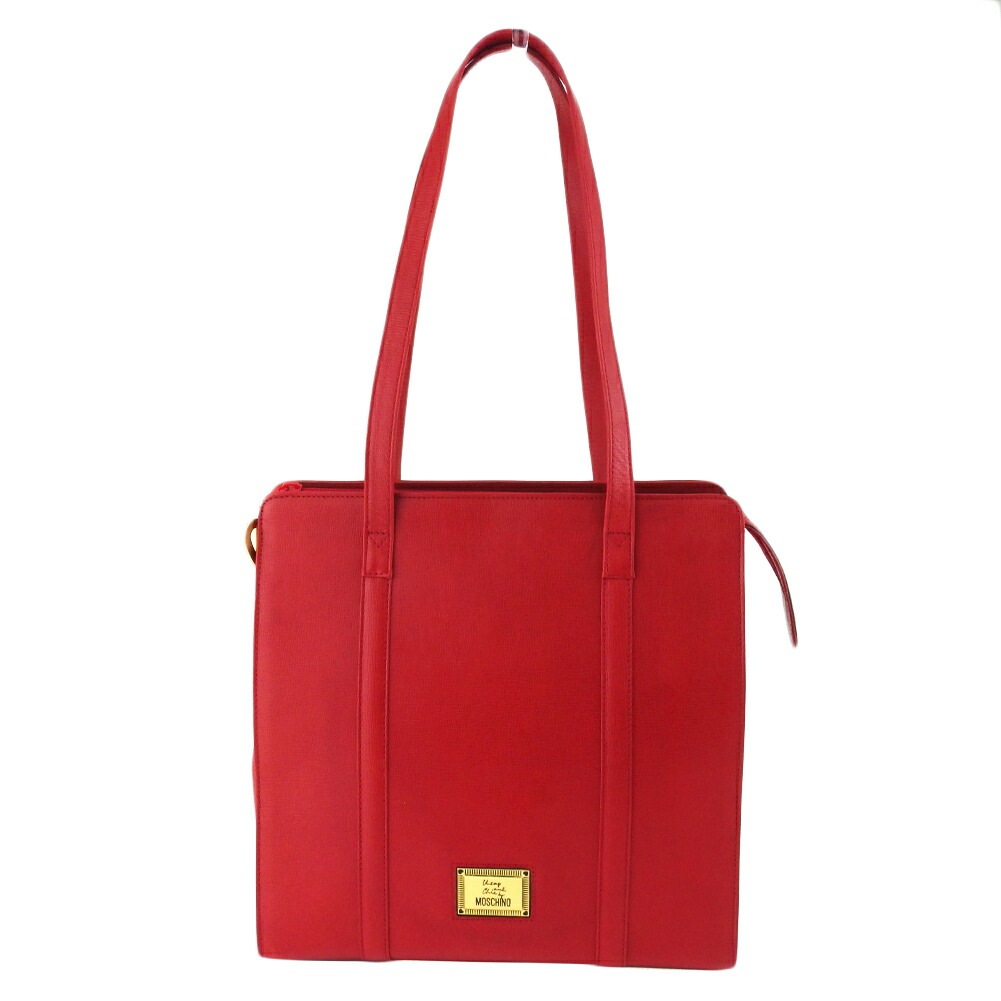 トートバッグ トート ショルダー バッグ ロゴプレート レディース ハートチャーム レッド ゴールド 中古