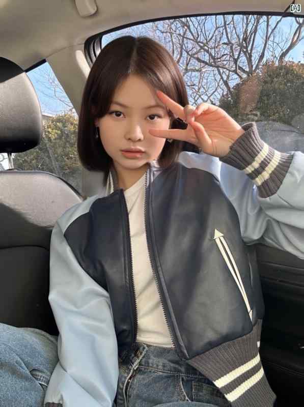 韓国 アメリカン レトロ 対照的 カラーステッチ ベースボール ユニフォーム ジャケット レディース 春秋 カレッジ スポーツ 薄手 ジャケット