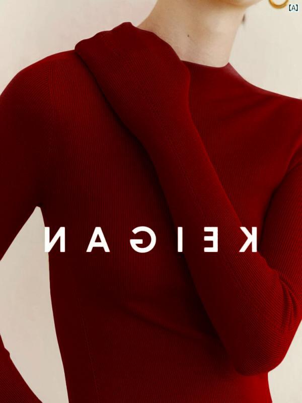 レディース ファッション　韓国　韓国ファッション　オシャレ　アーバン 新 レッド レトロ ハーフ タートルネックセーター 秋冬 スリム シック ハイエンド ニット セーター