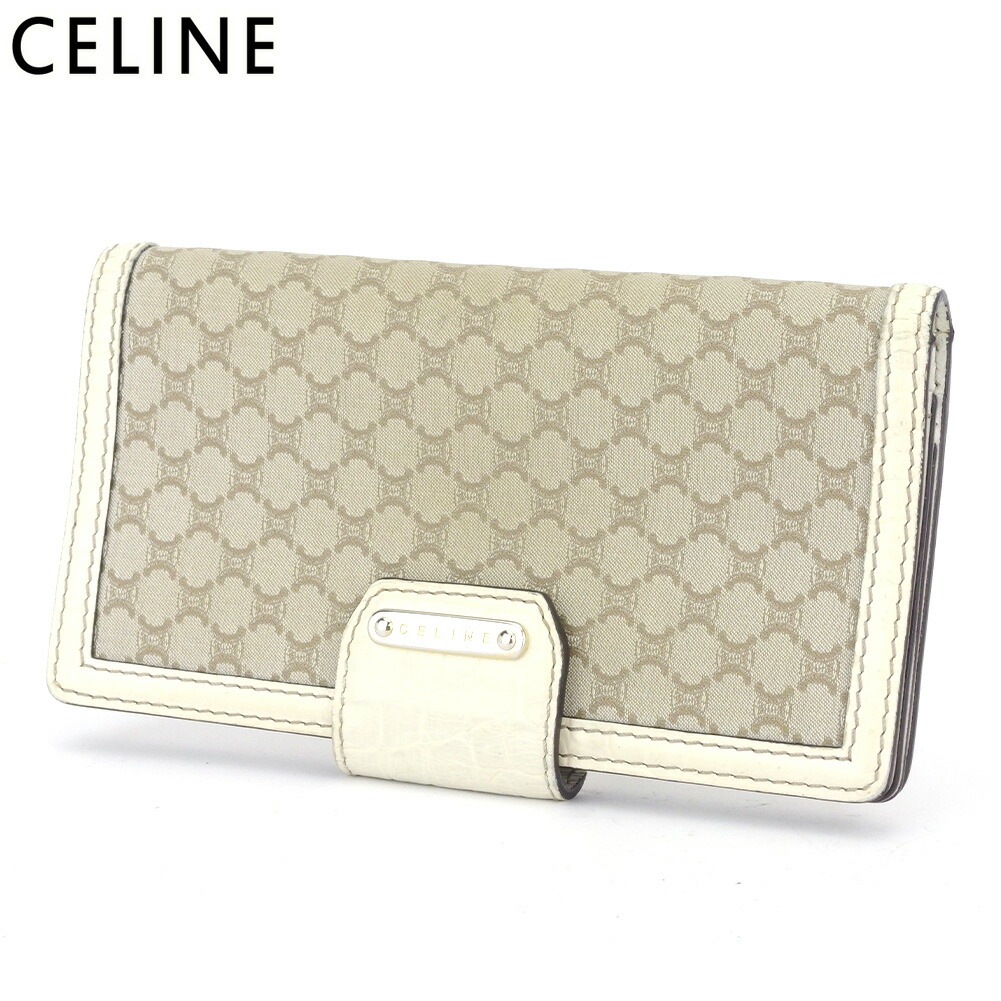 長財布 ファスナー付き 財布 マカダム レディース メンズ ベージュ ホワイト 白 ゴールド 中古