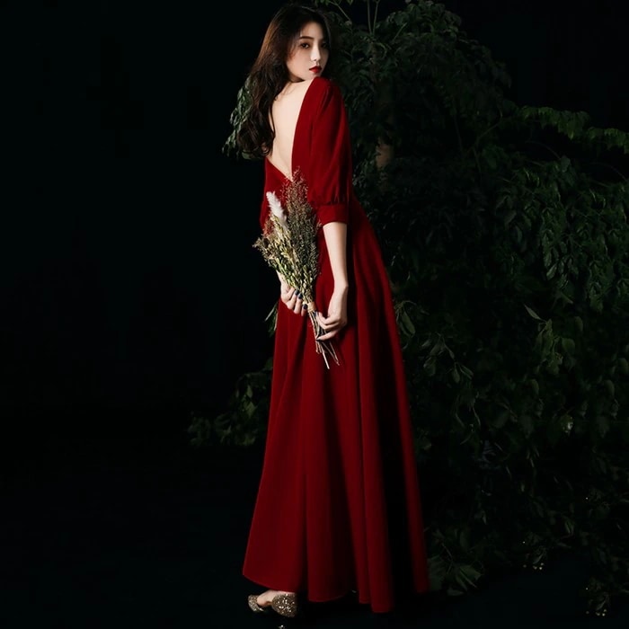 ウエディングドレス 袖あり カラードレス 黒 ワインレッド 二次会 ウェディグドレス Aラインドレス 海外挙式 前撮り 後撮り 花嫁二次会 大きいサイズ 結婚式 ブライダル 披露