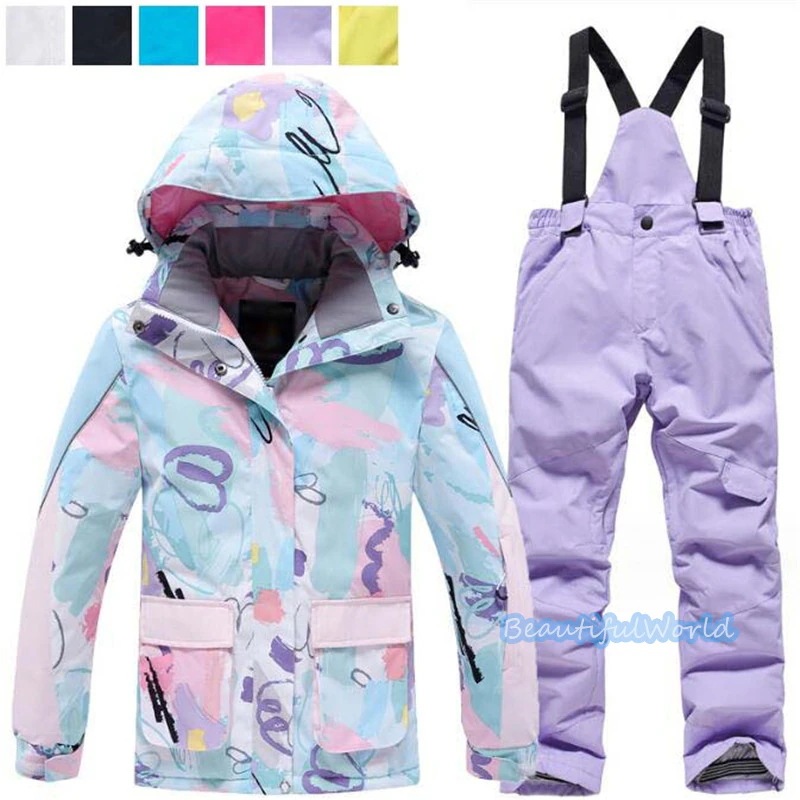 スキーウェアキッズ上下セットスノーボードウェアジュニアスノーウェアジャケットパンツ　男の子女の子撥水防風保温雪遊び中綿　暖かいH46