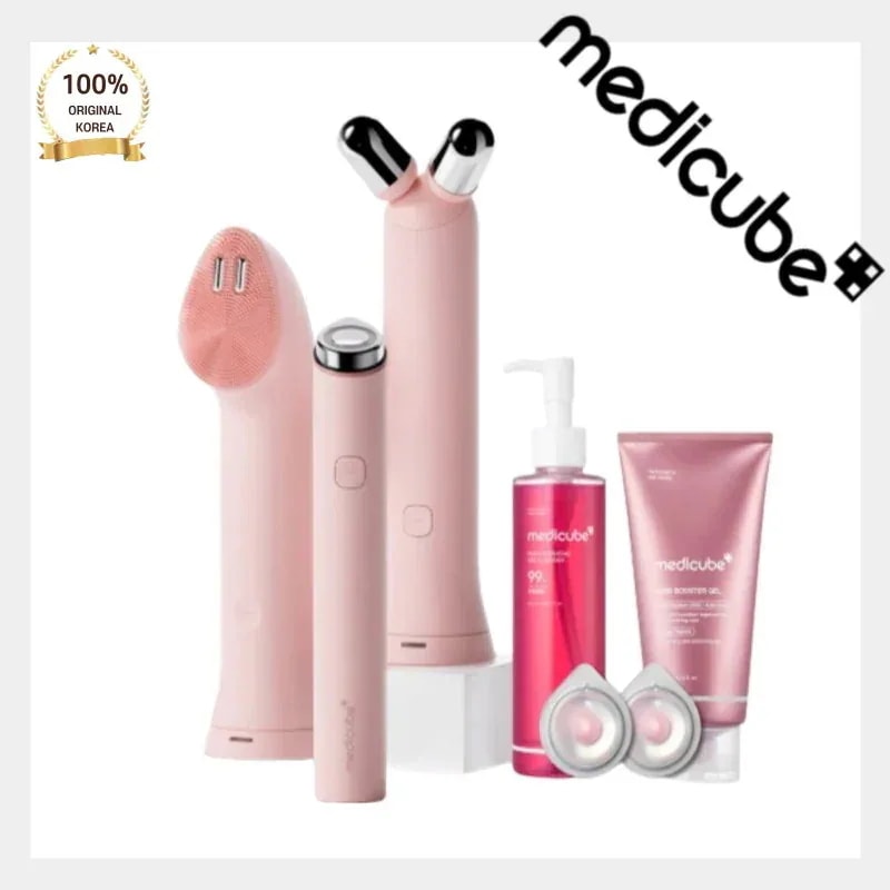 [メガ割] medicube メディキューブ EMS ブースター プロ ミニ プラス Vローラー ＆ クレンジング ヘッド セット 핑크 洗顔 毛穴 ケア 筋肉 刺激 フェイスライン 弾力 多機能 美