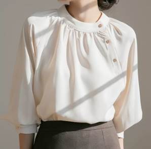 トップス ブラウス プルオーバー 袖あり 長袖 バルーンスリーブ 襟付き スタンドカラー スリム タイト 細身 ストレート ボタン 大人可愛い きれいめ シンプル 上品 おしゃれ お洒落 大人女子 こ