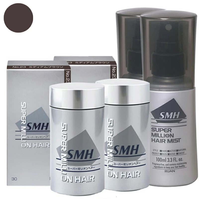 ルアン スーパー ミリオンヘアー 30ｇNo.23 ミディアムブラウン ×2 + ヘアーミスト 165ml ×2 セット ボリューム ふりかけ 薄毛 抜け毛 白髪 対策 増毛パウダー 髪 頭皮 分け目