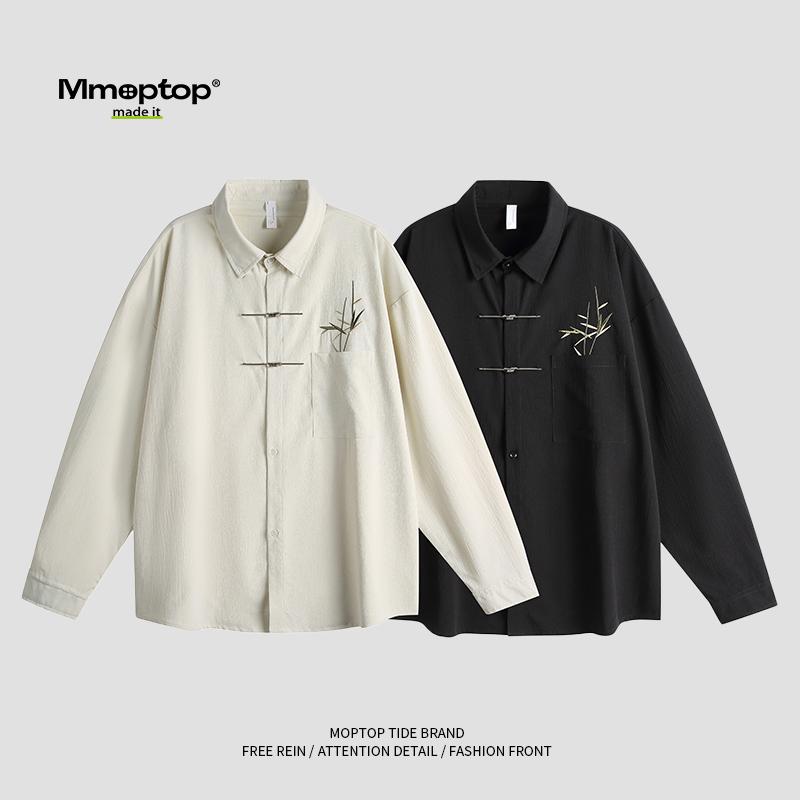 シャツ メンズ レディース 春秋 カジュアル エスニック レトロ トップス 長袖 ジャケット ブラック ベージュ