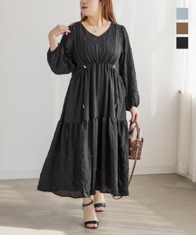 大きいサイズ レディース LL 3L 4L XL XXL XXXL CLETTEオリジナルウエストドロストティアードワンピース