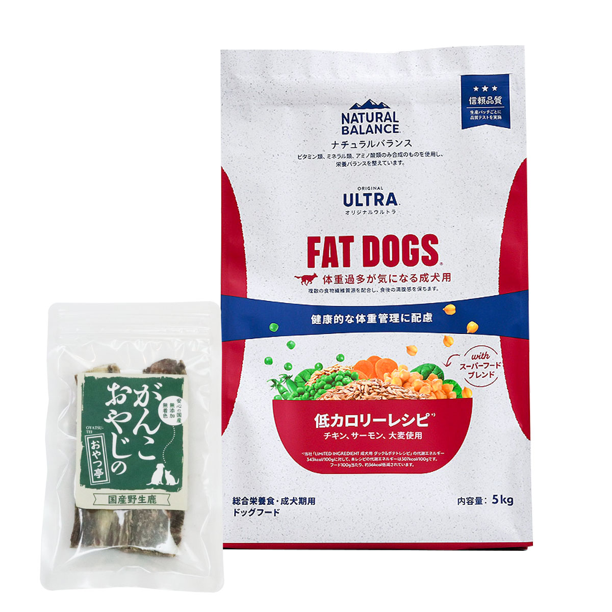 オリジナルウルトラ 成犬用 チキン&サーモン 低カロリー 5kg【国産鹿のスペアリブ ショートカット 2本入り】