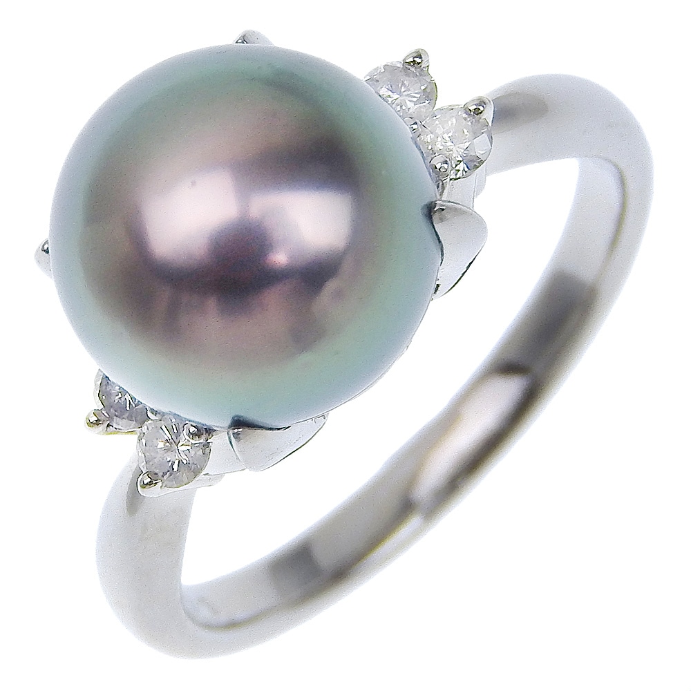 リング・指輪 9.6ｍｍ Pt900プラチナ ブラックパール（黒蝶真珠） ダイヤモンド 11号 0.13 約5.8g レディース 中古品 A+ランク 59,800円