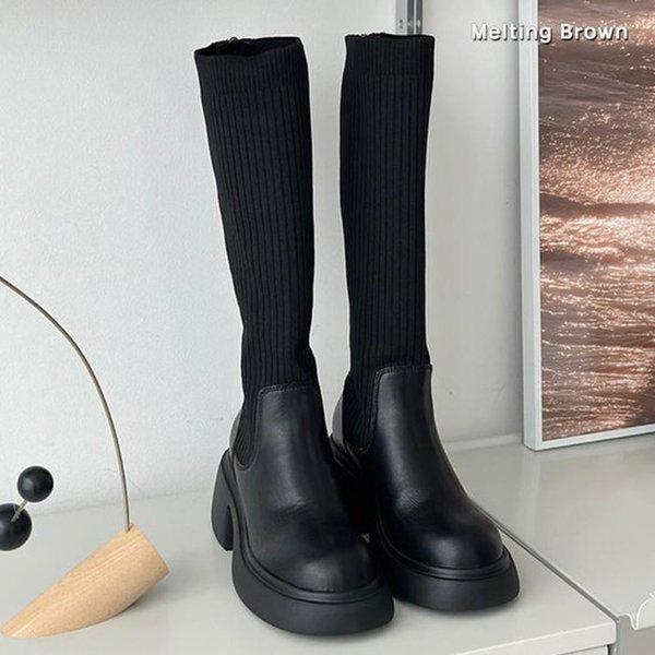 女性ニットプラットフォームロングブーツ MT08