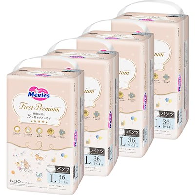 他サイト： 【Amazon.co.jp限定】【パンツ Lサイズ】メリーズ ファーストプレミアム(9~14kg) 144枚(36枚×4パック) [ケース品]「繊細な肌に5ッ星のやさしさを」の商品画像