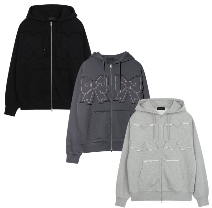 [ RIBBON HOOD ZIP-UP ]