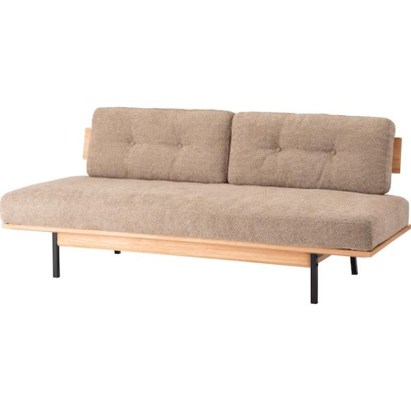 黒アイアンフレームとブークレ生地とフェザーのシンプルモダンな3人掛アームレスソファ 2シーター form モダン 北欧 リビング ソファ 3人掛