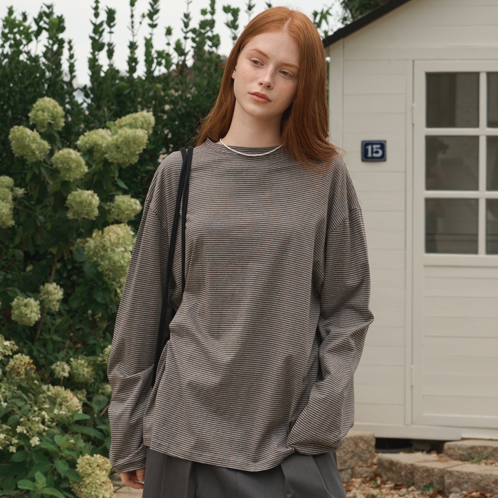 Overfit Stripe Long Sleeve Mocha