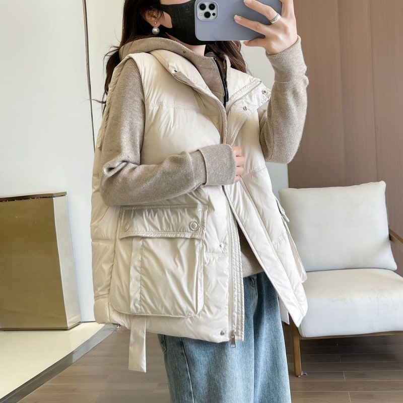 ダウンコットンベストレディース2024秋冬韓国風ゆったりファッションビッグポケットベストショートベストジャケット