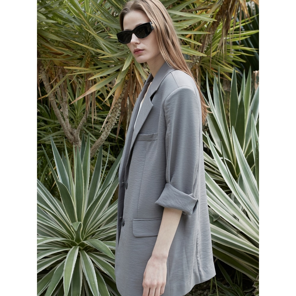 ouieリンクルサマーオーバーフィットジャケットセメントグレーOU1101