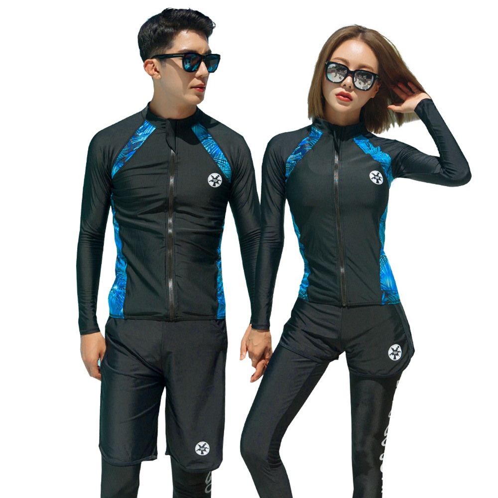 フィットネス水着 水着 ペア カップル ウェットスーツ リーフ柄 水着 体型カバー レディース メンズ お揃い セットアップ ラッシュガード 長袖 競泳水着 練習用 大きいサイズ フィットネス水着 ト