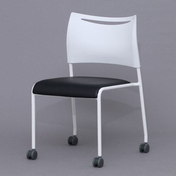 ミーティングチェアキャスタータイプ ホワイトフレーム レザー ブラック LTS-4CW-V-BK 4脚セット メーカー直送