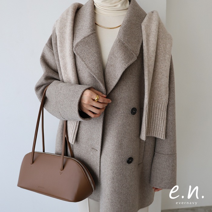 【宅配便B】【一部予約】【】リバー ピーコート レディース アウター 羽織り Pコート オーバーサイズ 体型カバー ウール ダブルフェイス サイドポケット ミドル丈 オケージョン セレモニー きれいめ