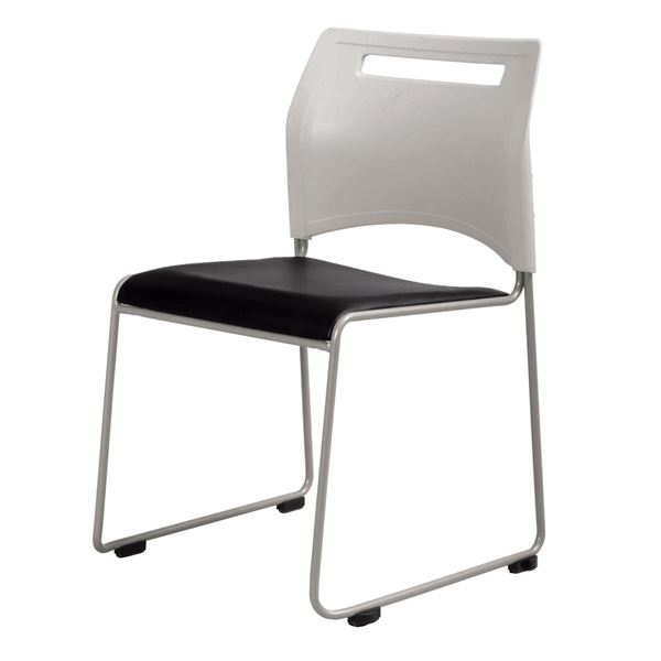 ミーティングチェア/会議椅子 ブラック 幅515奥行555高さ775mm スチール 合皮/合成皮革 スタッキング可 完成品