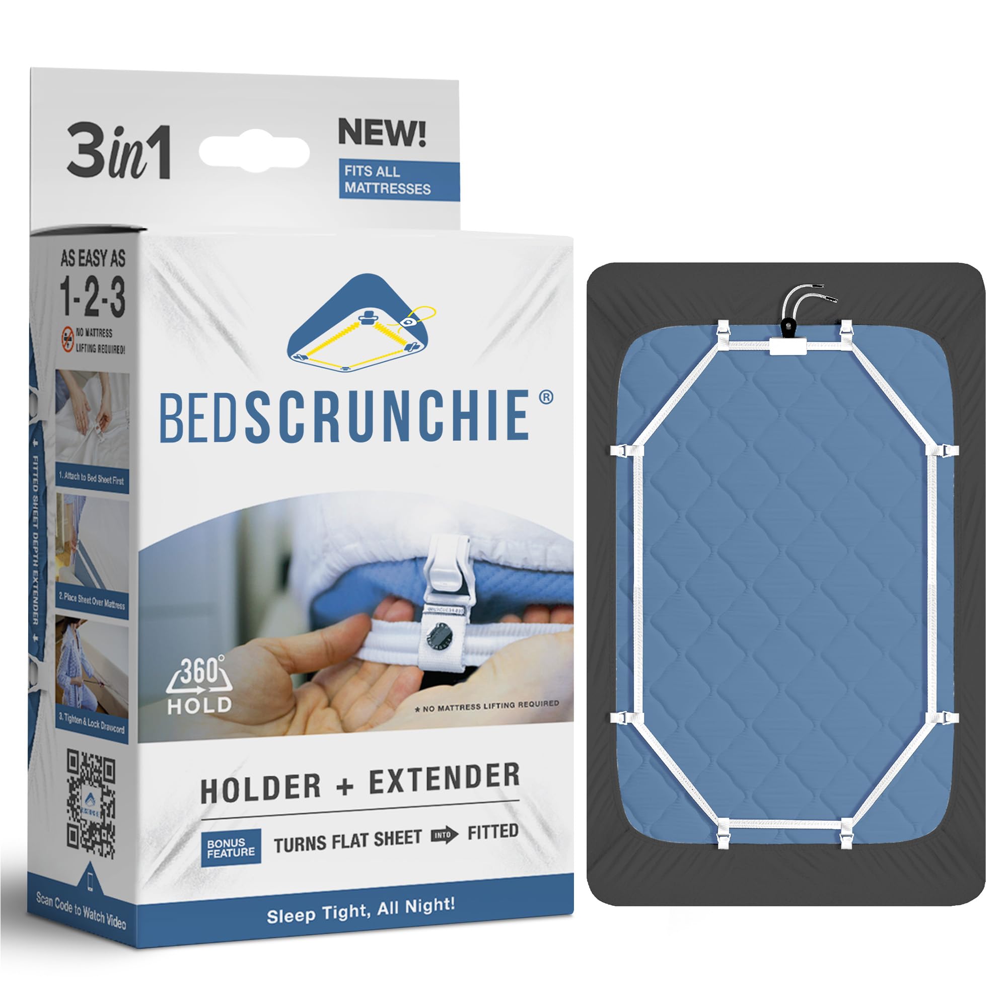 BED SCRUNCHIE (ベッドスクランチー) シートホルダーストラップ 高耐久グリッパークリップ 強化パラシュートコード 360度ベッドシーツ締め具