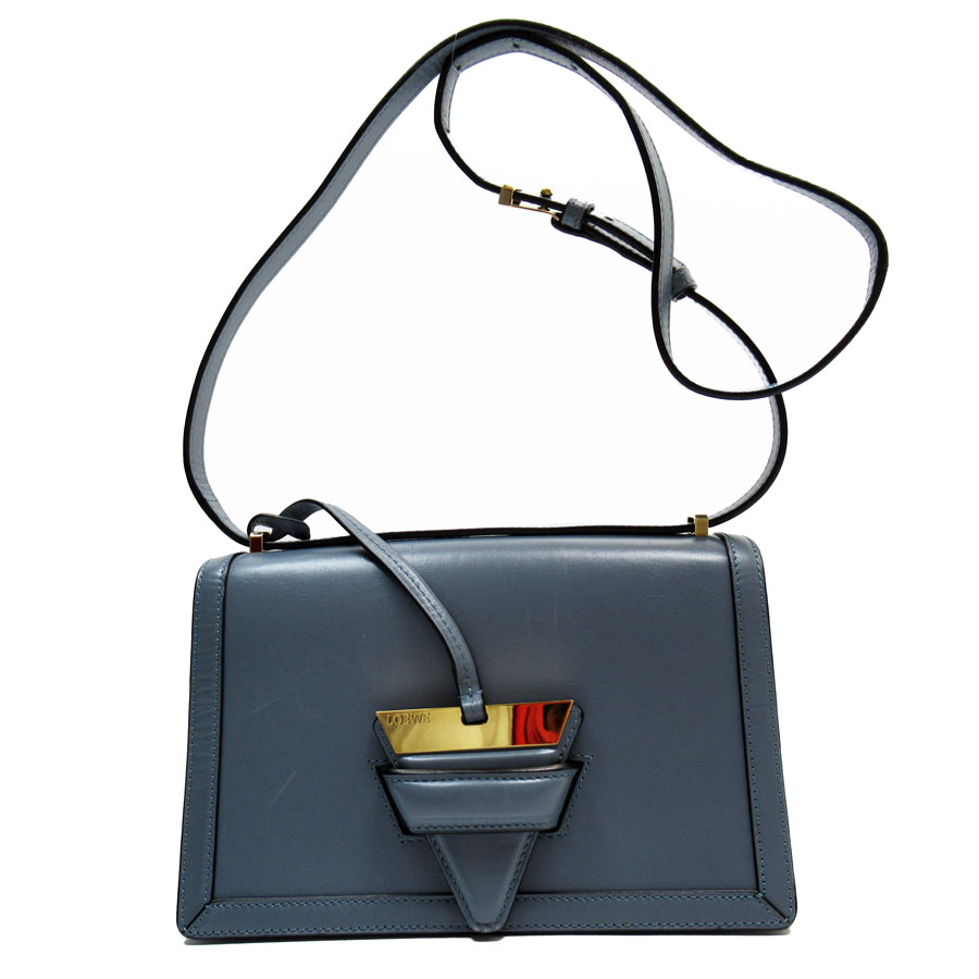 ロエベ LOEWE ショルダーバッグ バルセロナ レザー ダークブルー ゴールド レディース w0647aショルダーバッグ