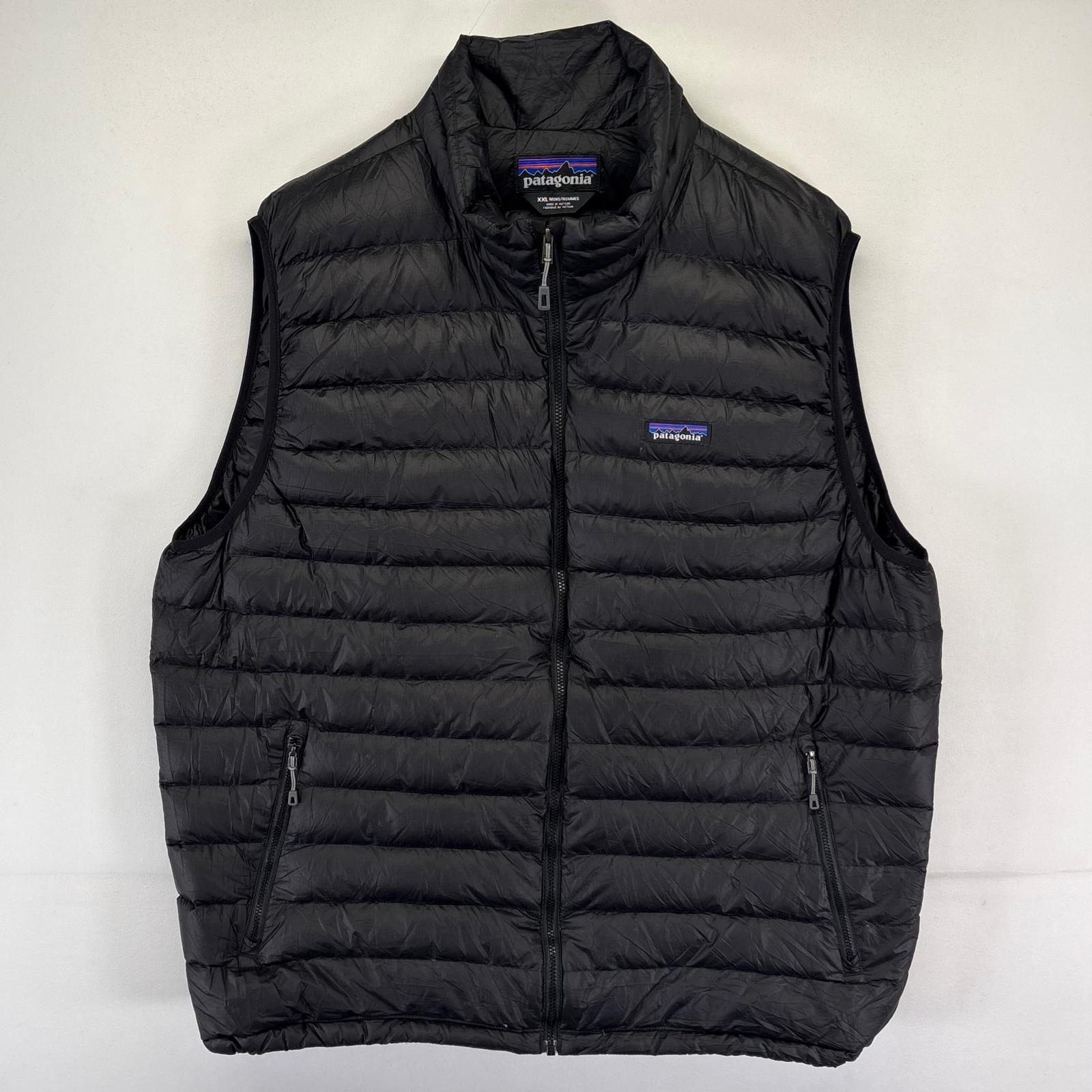 古着 ベスト フルジップ A21 グースダウン アウトドア ワンポイント 2XL ブラック系 メンズ