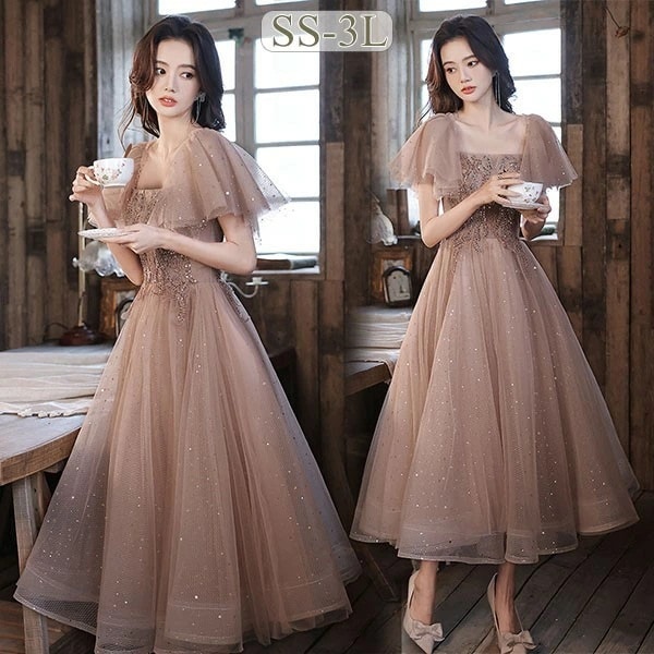 ドレス 大人 ピアノ 発表会 ミモレ丈ドレス 演奏会 演奏会用ドレス ピアノ発表会 結婚式 高校生 パーティードレス 演奏会ドレス 母親 コンクール イブニングドレス ミモレ丈 大きいサイズ 袖あり