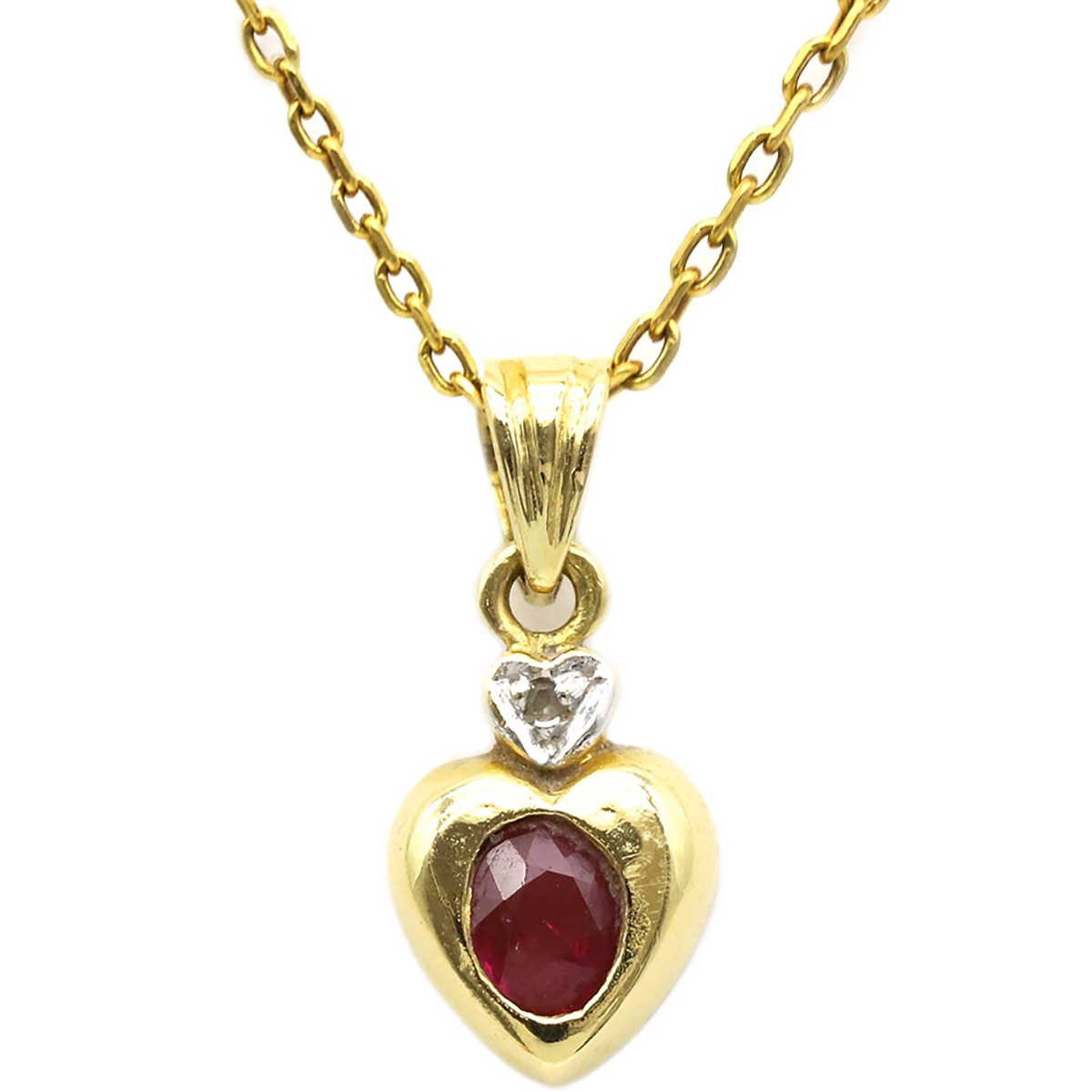 ネックレス ルビー ダイヤ ハートペンダント K18YG ルビー ダイヤモンド K14 イエローゴールド 750 18K 【中古】