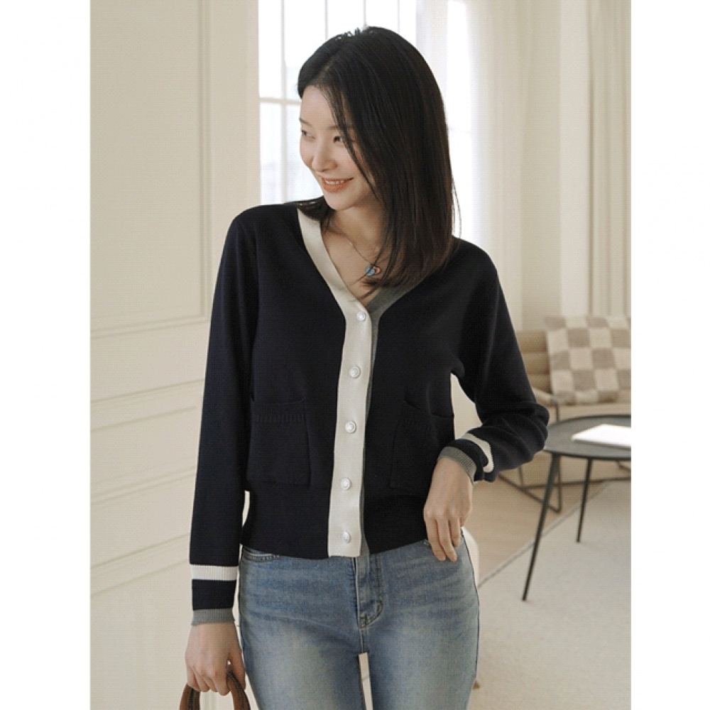 クリック＆ファニー プルト配色Vネックカーディガン