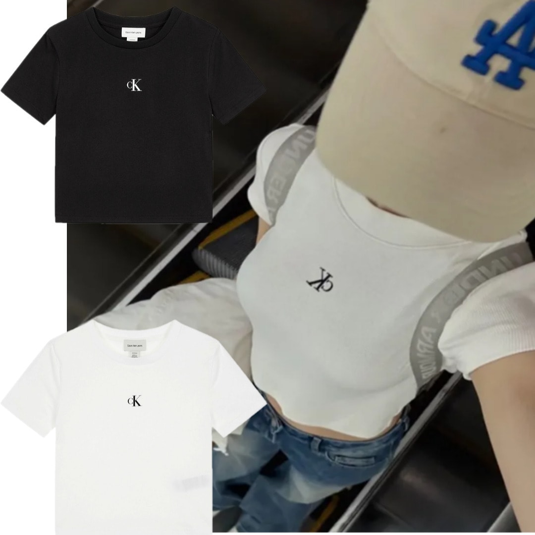 JEANS/Slim fit baby crop半袖クロップドTシャツ47AB213