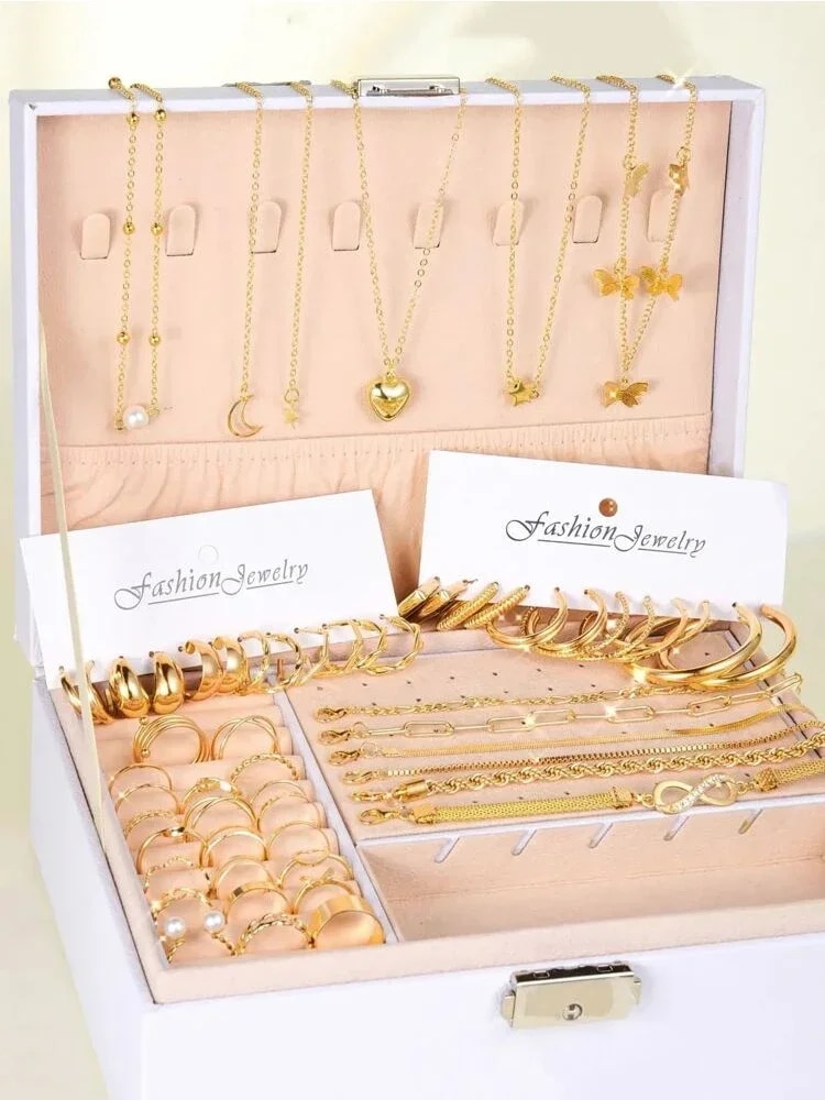 女性用の大きな金属ジュエリーセット,イヤリング,ネックレス,ブレスレット,アンクルリング,組み合わせ,新品,57個 - 36
