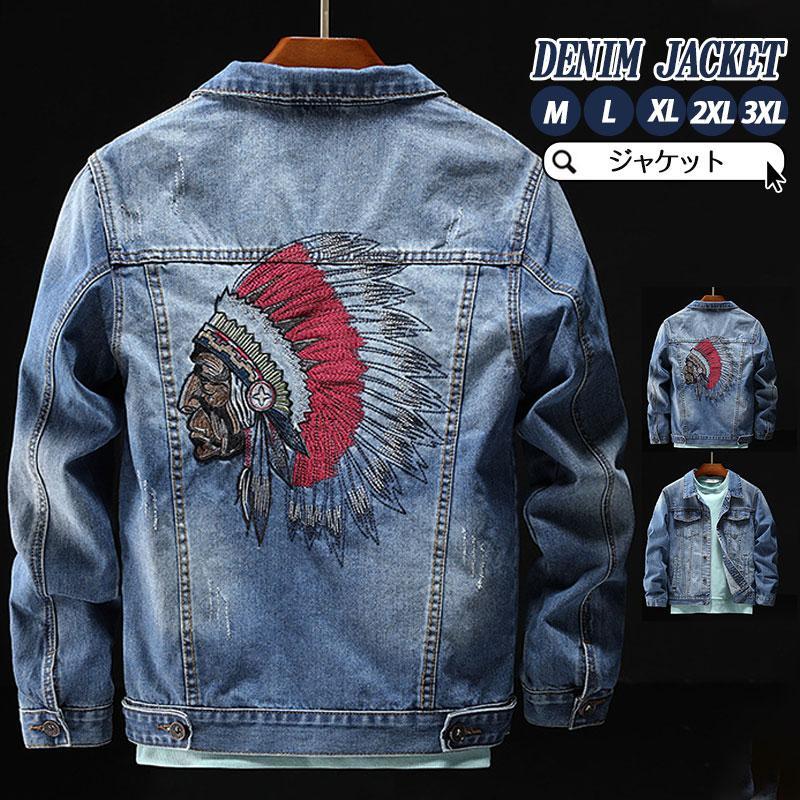 [即纳]人気の新作メンズ アメカジ おしゃれ 秋服 かっこいい ジージャン デニムジャケット ジージャン ブルゾン デニム デニムコート ジャケット ゆったり 刺繍 トップス【短納期】