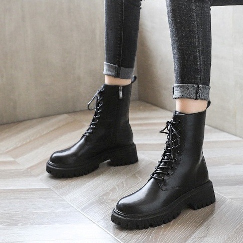 ショートブーツ 厚底 レースアップブーツ 黒 ブラック 韓国 レディース オルチャン 22.5cm 23.0cm 23.5cm 24.0cm 24.5cm ブーツ 4.5cmヒール 茶色