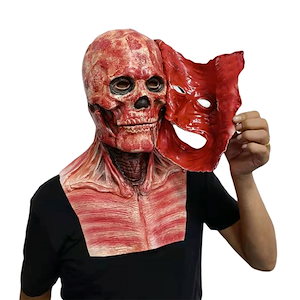 Dhalloween Dhoror Mask完全な頭蓋骨マスクダブルレイヤーの破れマスクハロウィーンとカーニバルのコスプレのための大人用のモバイル顎の不気味なヘッドスカルマスク
