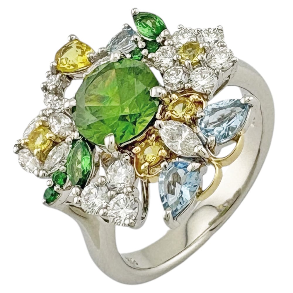 リング 指輪 14号 Pt900プラチナ デマントイドガーネット 中古 美品