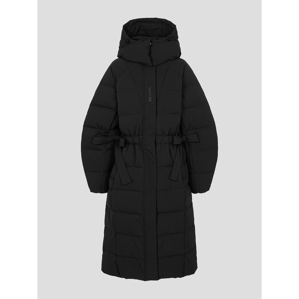 GANNI Tech シーサッカーパファーコート-ブラック FW24-QN4938R045