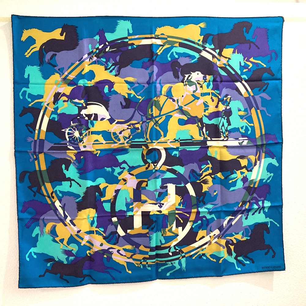 スカーフ EX LIBRIS EN CAMOUFLAGE エクスリブリスのカモフラージュ カレ90 シルクスカーフ シルク ブルー系