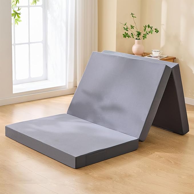 折り畳みマットレス シングル 高反発 極厚 10cm 密度 28D 三つ折り 防ダニ 洗えるカバー 97×195×10cm グレー