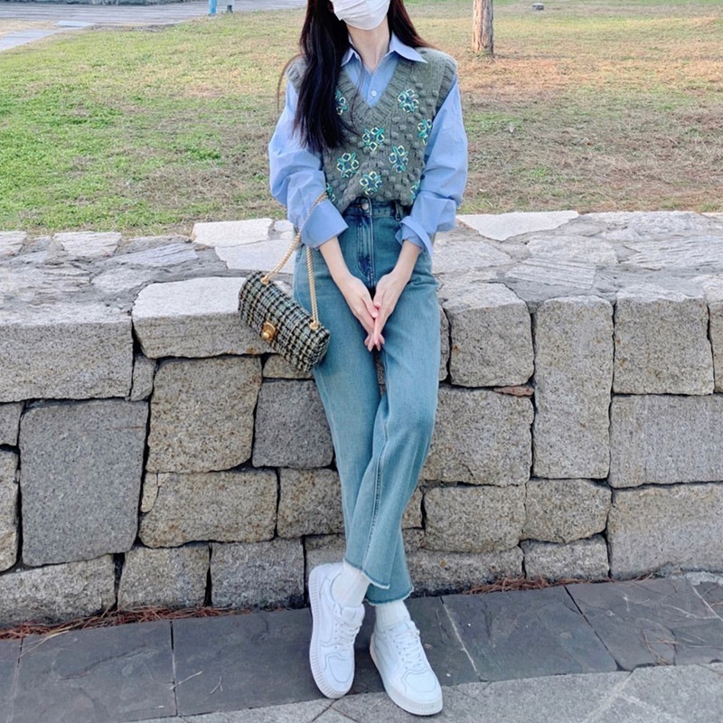 2024年初秋茶風ミルク風風レトロシックなベストシャツとジーンズのツーピーススーツ一式 母の日