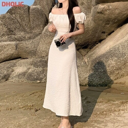 [メガ割りSALE]ロングオープンショルダー小花柄エンボス夏ワンピース 4,532円