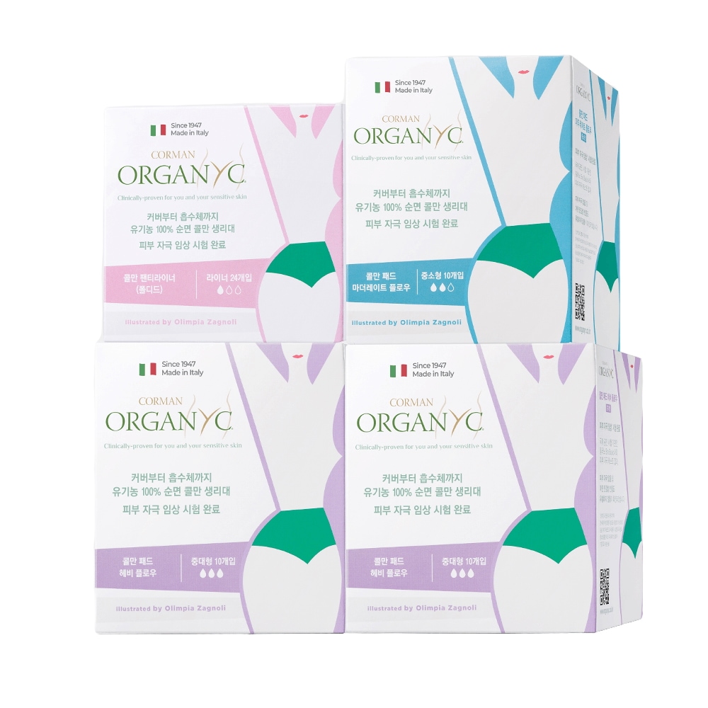 [4パック] コールマン オーガニック 純綿 ナプキン 中大2 + 中小1 + ライナー1 4パックセット