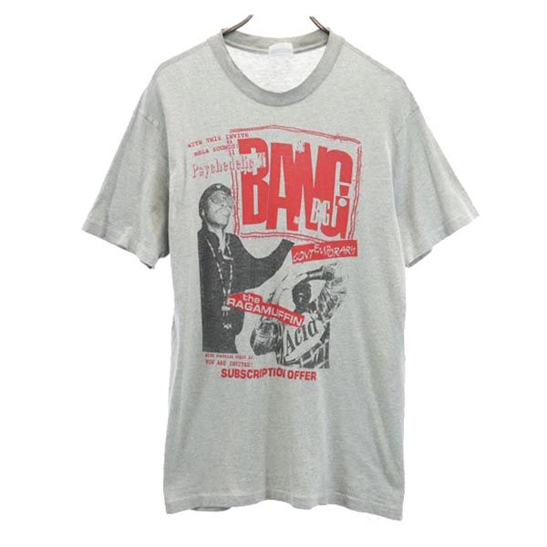 90s オールド USA製 プリント 半袖 Tシャツ 42-44 グレー系 メンズ
